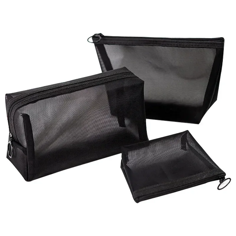 sac à cosmétiques transparent en maille portable, étui de maquillage pour femmes, organisateur de maquillage à fermeture éclair de voyage, sac de rangement de toilette et de beauté, pochette
