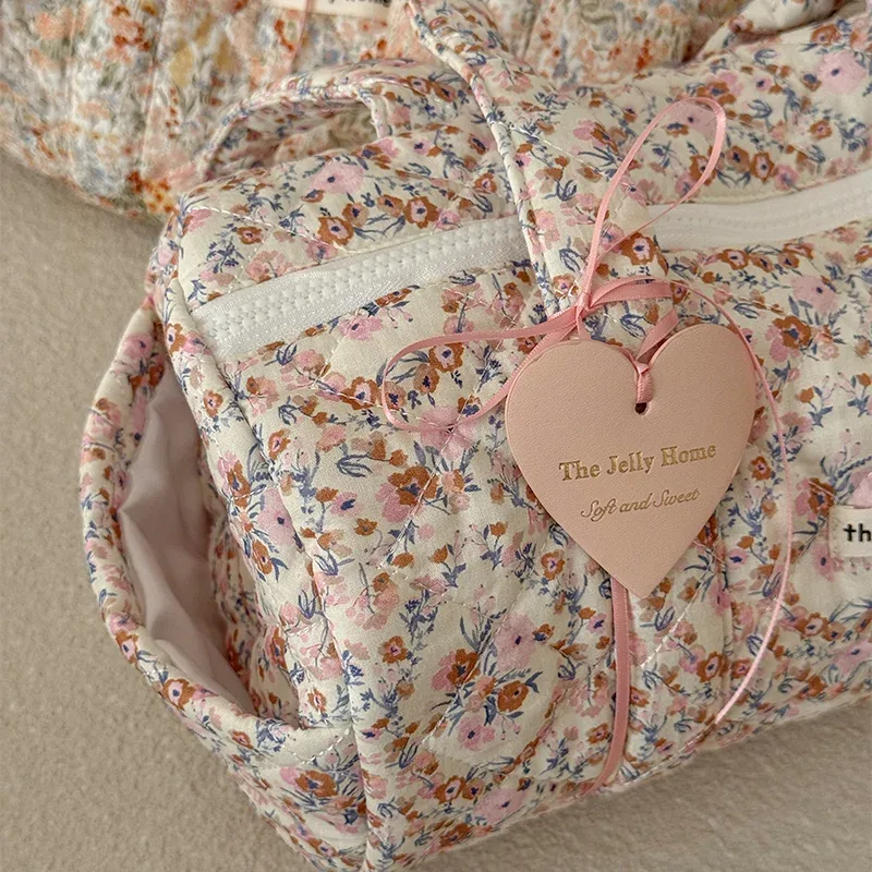 sac à main cylindrique à imprimé floral, trousse de toilette de voyage portable, pochette de rangement à grande capacité, trousse de toilette cosmétique pour femme en plein air