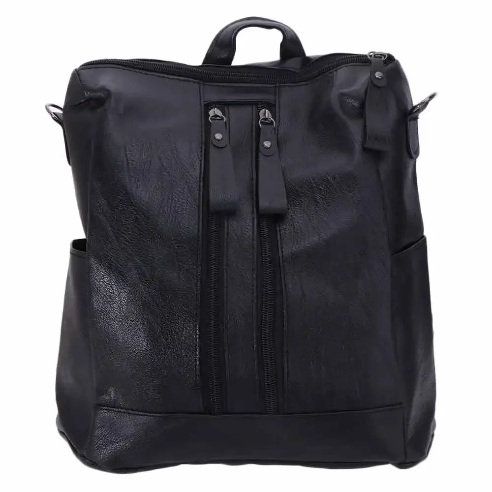 sac à dos en cuir noir, cuir souple, bretelles réglables, style coréen, grande capacité, fermeture à glissière
