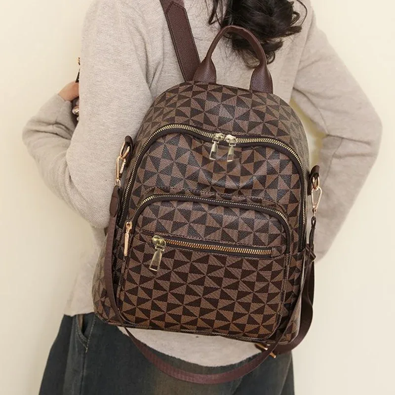 sac à dos imprimé en pu souple pour usage quotidien, rangement multi-couches, sac à la mode à sangle réglable pour femmes, idéal pour un style décontracté et urbain