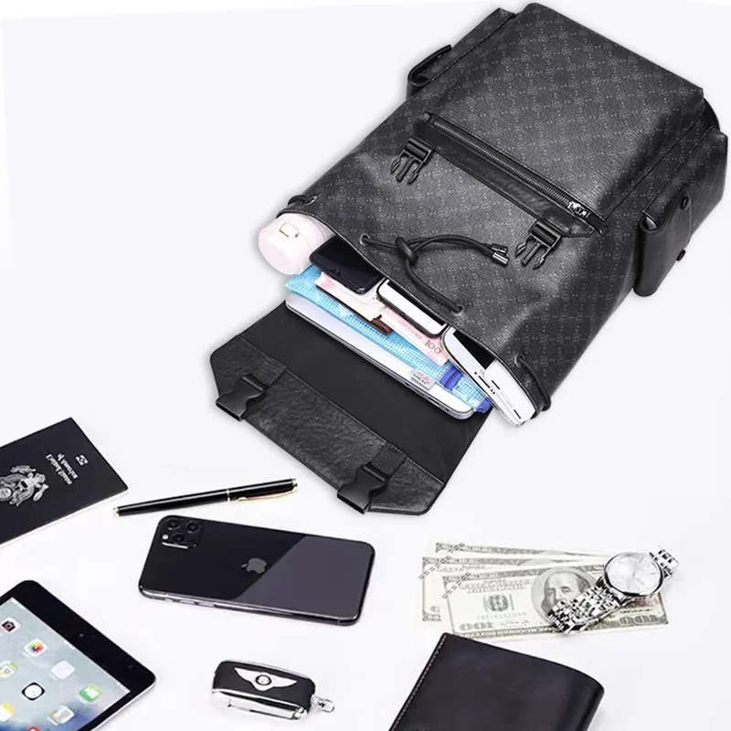 sac à dos tendance pour hommes, sac pour ordinateur portable 15.6 pouces, sac de voyage de grande capacité, sac d'école imprimé en cuir véritable