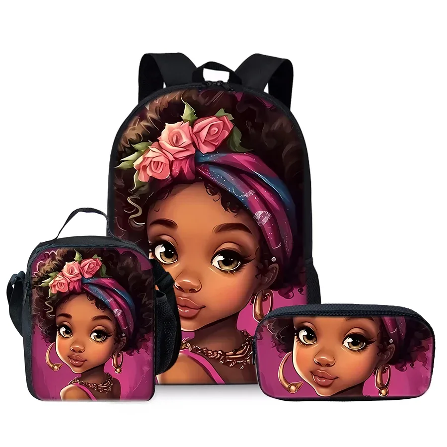 ensemble de trois pièces à motif de fille, sac à dos + sac à déjeuner + trousse à crayons pour garçons/filles, meilleurs cadeaux pour enfants, sac d'école pour ordinateur portable avec dessin animé 2d pour adolescents