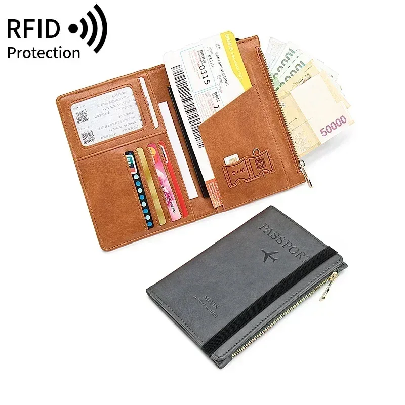 rfid anti blocage mince porte-passeport housse portefeuille de voyage pour hommes femmes multi-fonction id porte-carte bancaire accessoires