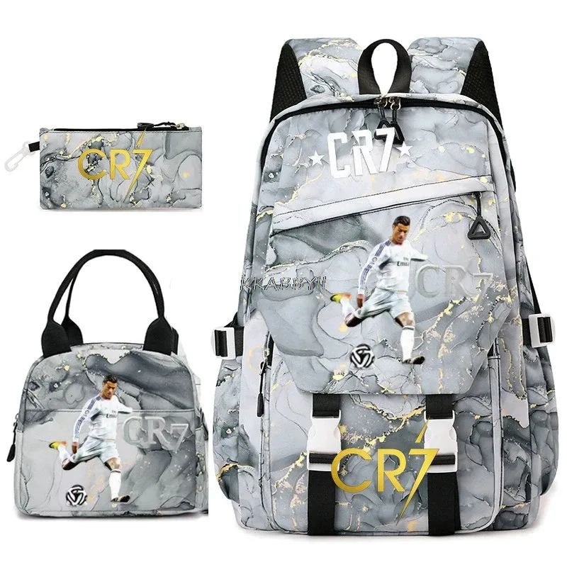 ensemble de sacs à dos pour étudiants avec imprimé cr7, sac à lunch et trousse à crayons, sac à dos de voyage pour adolescentes