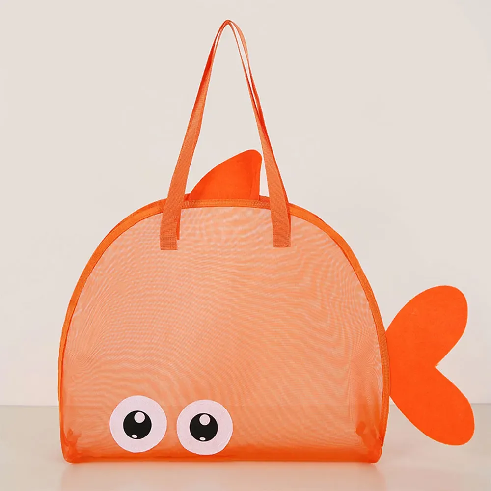 sac de plage en maille à motif de dessin animé, grande capacité, pliable, sac de rangement pour jouets de sable, sac de piscine léger pour la plage, les voyages et le camping
