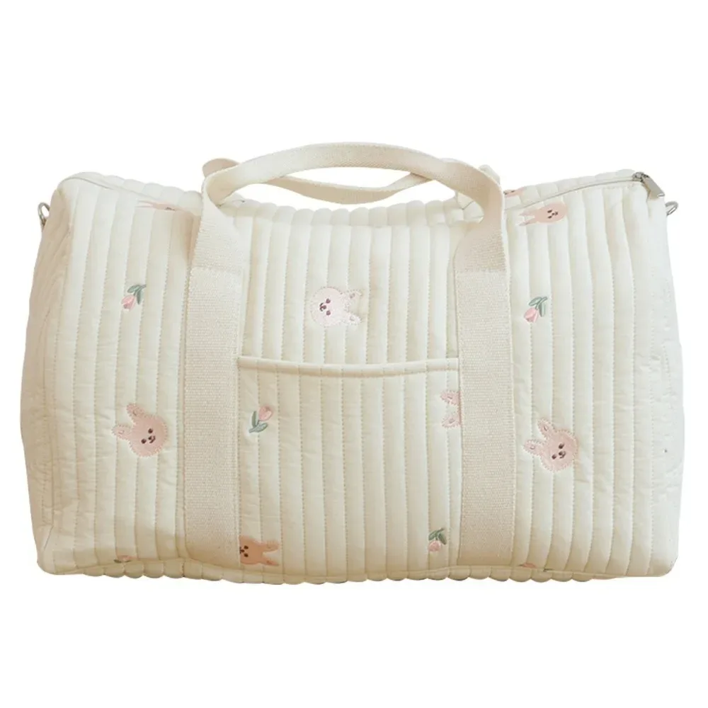 sac de voyage grande capacité multifonctionnel pliable, sac de sport à main brodé motif ours de dessin animé et fleurs
