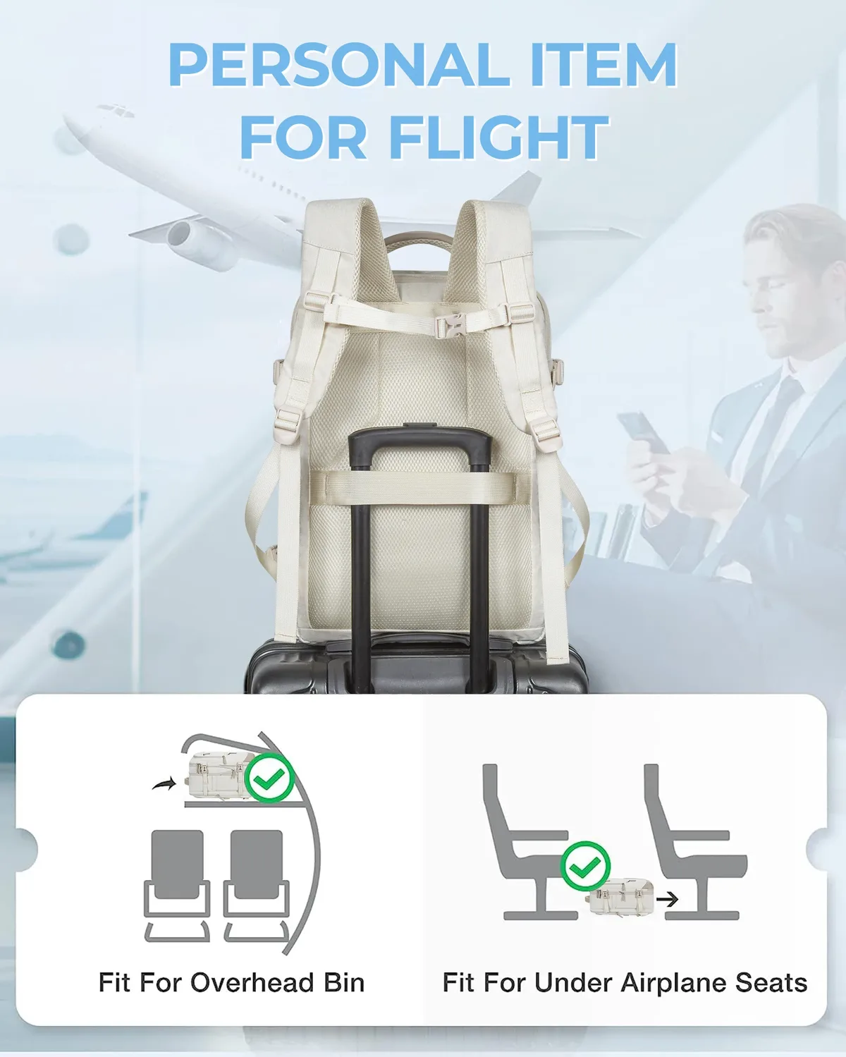 bagsmart-sac à dos pour ordinateur portable 17 en effet, cabine de voyage, sac à dos de transport extensible de 40l avec sac à chaussures, sac à dos féminin étanche, 4 pièces