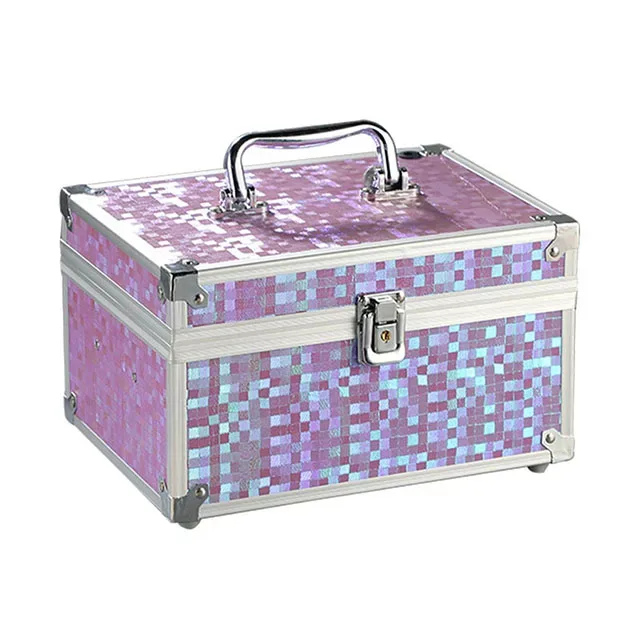trousse de maquillage professionnelle portable avec miroir lumières led, boîte de rangement de cosmétiques en alliage de voyage, fournitures d'outils de maquillage pour salon de beauté