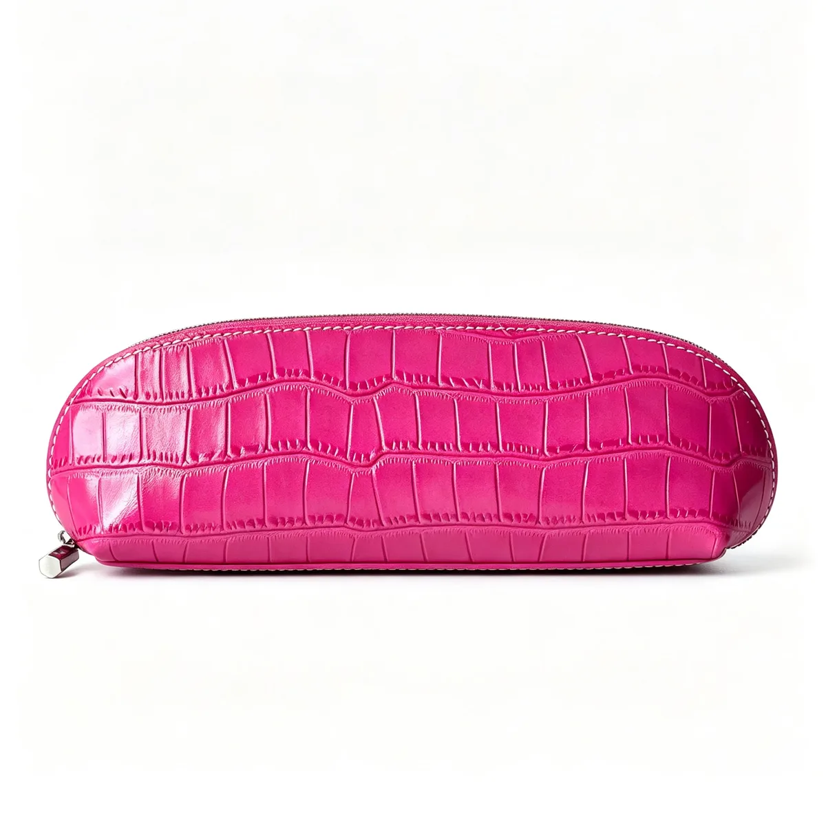 sac à cosmétiques en cuir de vachette à motif crocodile, rouge rose, luxe léger, en cuir véritable, pour femmes, portable, pour le voyage, trousse de toilette