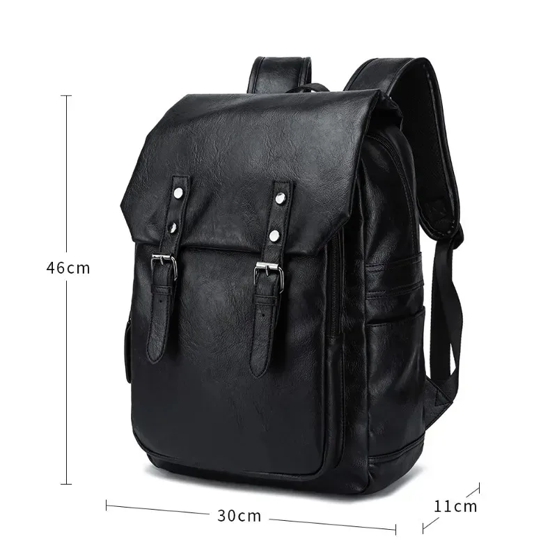 sac à dos de luxe en cuir pu pour hommes, sac à dos de voyage de grande capacité pour ordinateur portable de 15 pouces, sac à dos à rabat à la mode, sac de randonnée et de camping