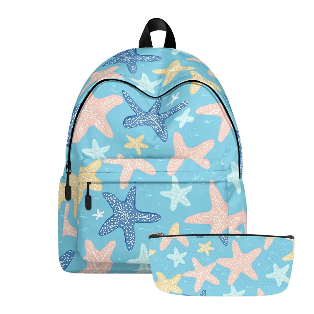sac à dos imprimé étoile de mer sur le thème de l'océan, sacs à crayons, sangles réglables, léger et durable, sac à dos de voyage scolaire, ensembles pour adolescents
