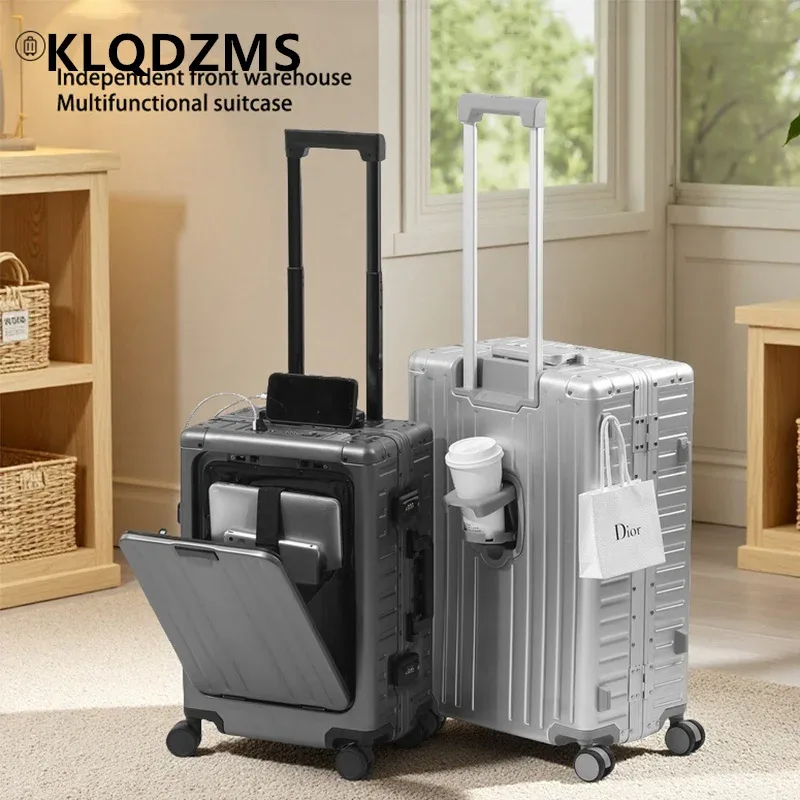 klqdzms valise pour hommes boîte d'embarquement en alliage d'aluminium et de magnésium boîtier de chariot de grande capacité 20 "24 pouces bagage roulant