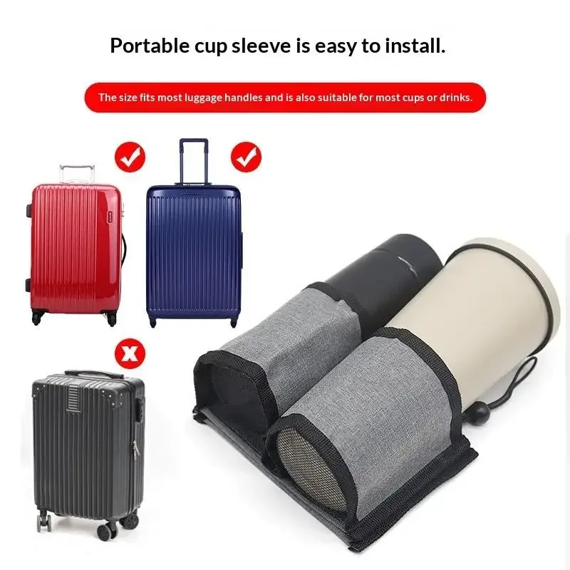 1 pièce support de voyage pour tasses et boissons, durable, mains libres, compatible avec toutes les poignées de valise, pour lait, thé, café
