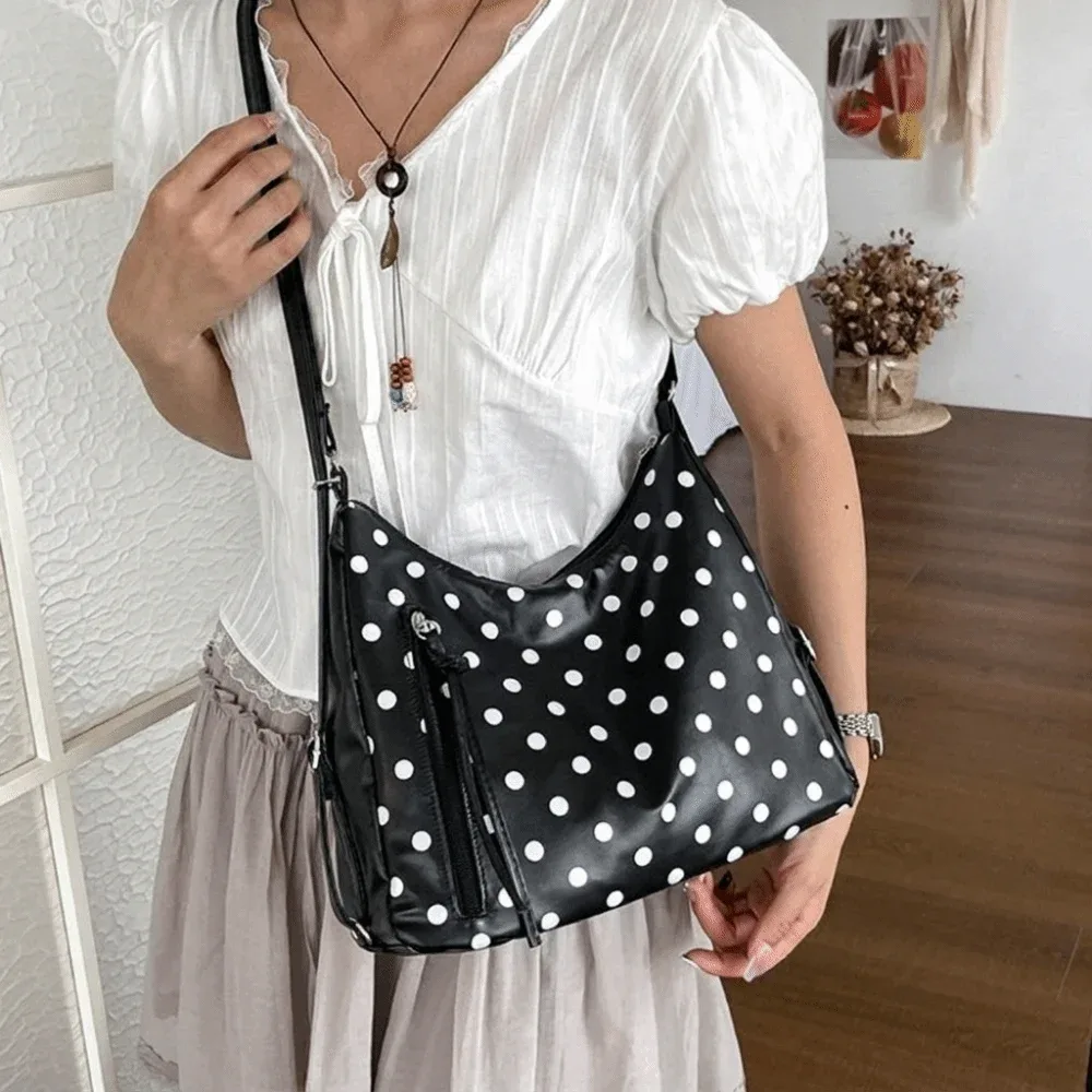 sac à bandoulière vintage en cuir pu à pois, sac fourre-tout léger de grande capacité, sac à dos, sac seau de style coréen pour étudiants