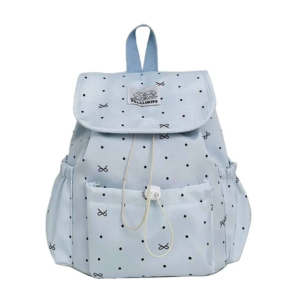 sac à dos de style japonais pour femmes, motif à pois, fermeture à cordon, sac à dos de grande capacité, sac de style preppy