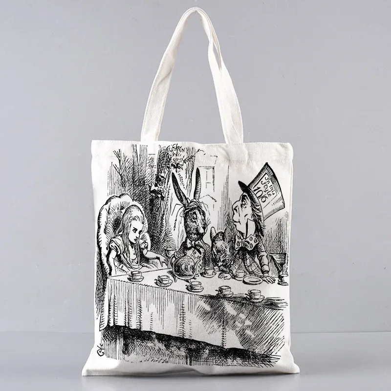 sac fourre-tout en toile alice au pays des merveilles, sac à main à bandoulière pour femmes, sac à livres portable pour étudiants, sac de courses quotidien pour filles