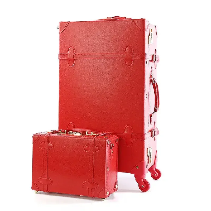 valise à roulettes en cuir pu rétro pour filles, bagage à main, cabine rose, ensemble de bagages de voyage pour femme, 20 po, 2 pièces