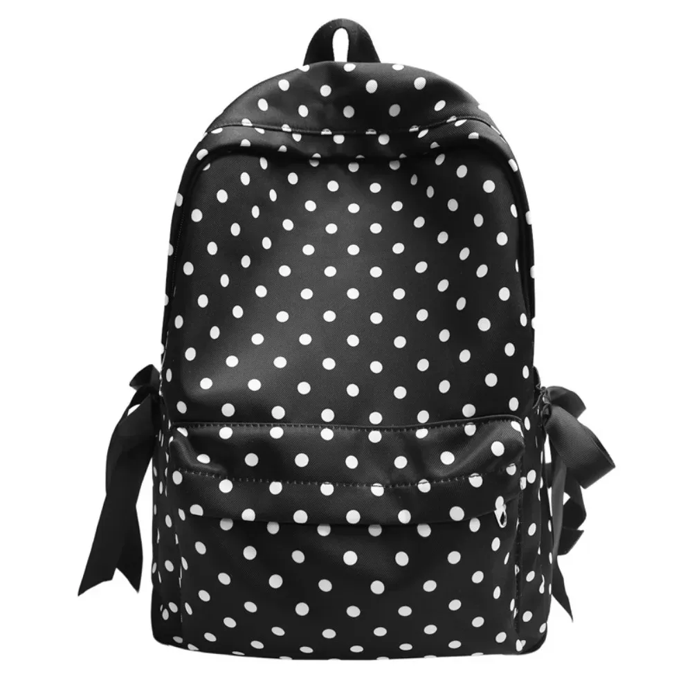 sac à dos tendance à pois, design minimaliste avec nœud, sac à dos durable grande capacité pour étudiants et collégiens