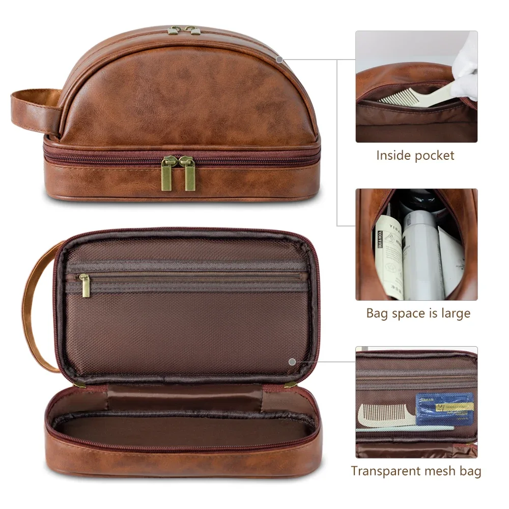 trousse de toilette en cuir pour homme – grande capacité, étanche, idéale pour les voyages – sac de rangement 