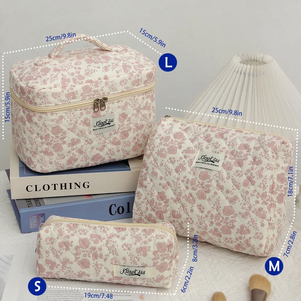sac de maquillage en coton matelassé pour femmes, 1 pièce, mignon, fermeture éclair, organisateur de cosmétiques, sac à main en tissu en forme de boîte, trousse de toilette portable pour filles