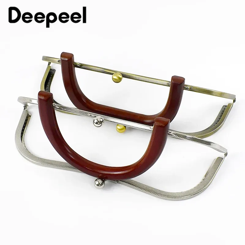 deepeel-cadre de sac à main en métal, poignée de sac en bois, fermoir de baiser, couture rapide, kit de réparation de portefeuille, accessoires de matériel de bricolage, 26cm, 1 pièce