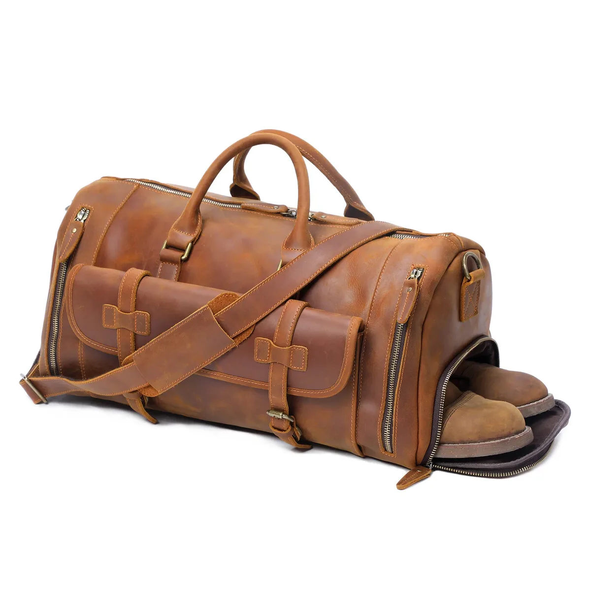 sac de voyage en cuir pleine fleur de vachette s.worker, style vintage, grand format, bagage à main