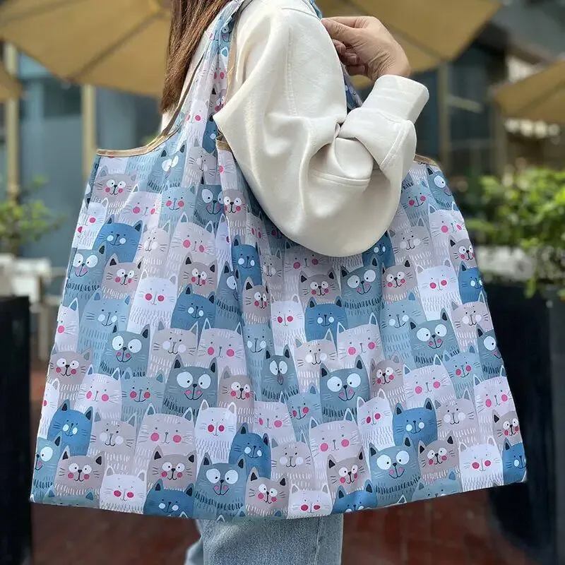 sac d'épicerie pliable en nylon de grande capacité, sac fourre-tout de style japonais, portable, réutilisable, écologique, sac à main imperméable