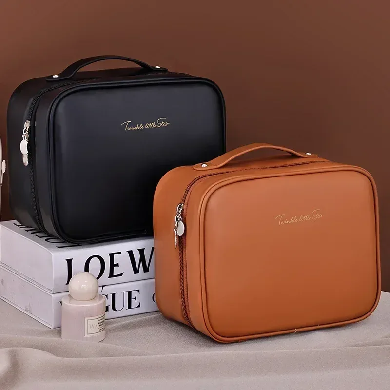 sac de maquillage portable pour femmes, trousse de beauté de voyage avec compartiment pour pinceaux, grande capacité, sac de rangement imperméable pour soins de la peau