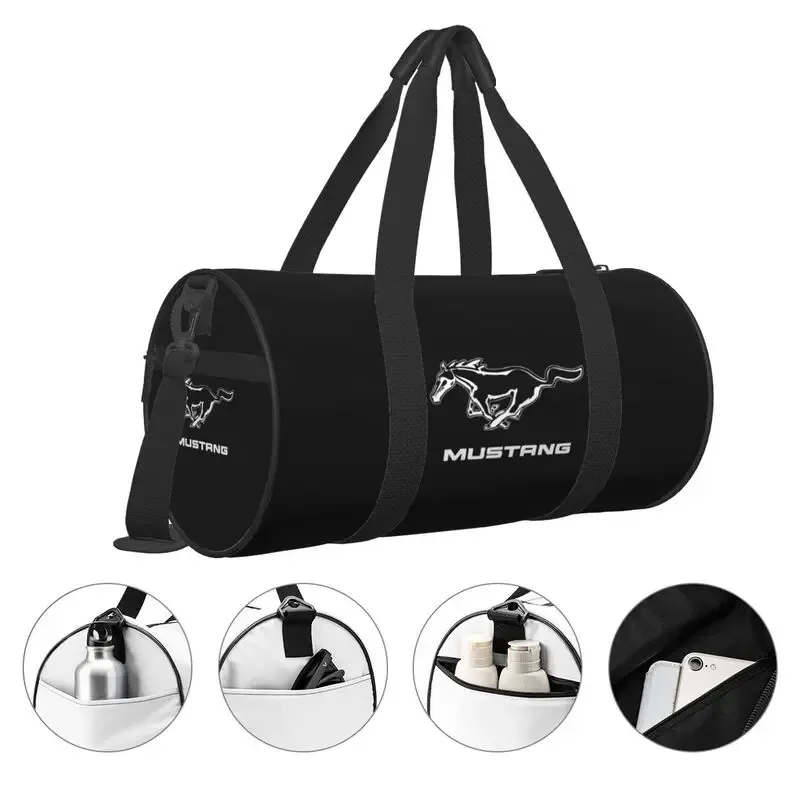 sac polochon de voyage imprimé mustang personnalisé, sacs de nuit de grande capacité, fourre-tout étanche, sac de sport léger pour yoga et gym