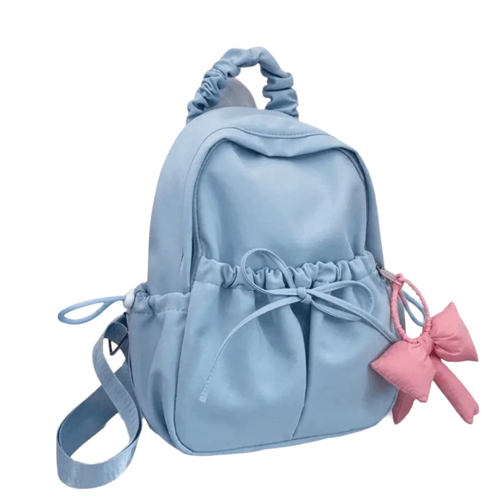 sac à dos à cordon en nylon pour étudiants, grande capacité, design plissé, sac de voyage, bretelles réglables et souples, sac à dos avec nœud.