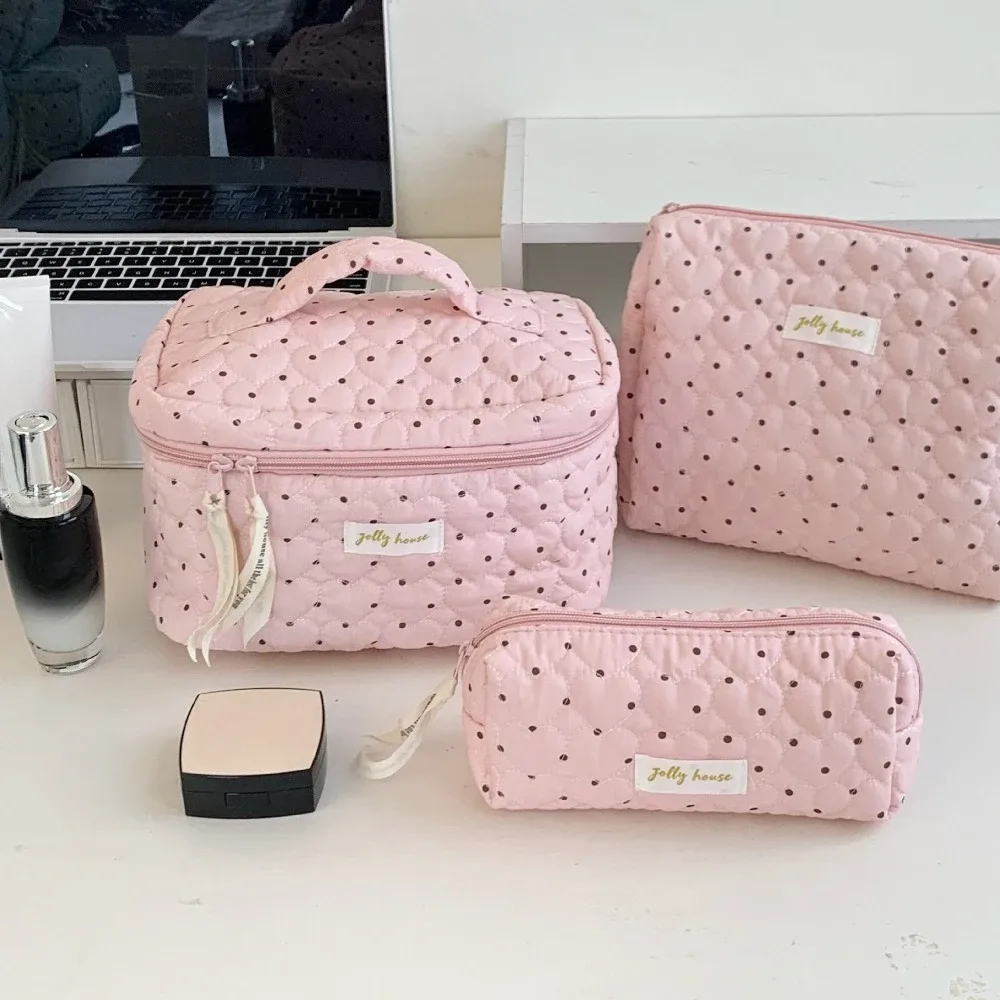 sac à cosmétiques à pois pour femmes, sac à main de voyage, organisateur de maquillage, sac de rangement de grande capacité, trousse de toilette, étui de maquillage, mode coréenne