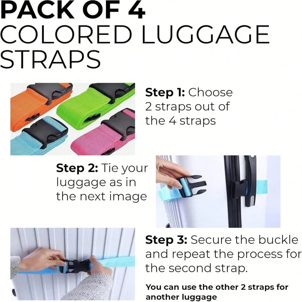ensemble de sangles de bagages avec étiquette de bagage, plusieurs couleurs de sangles de bagage adaptées à différents types de bagages adaptées aux voyages