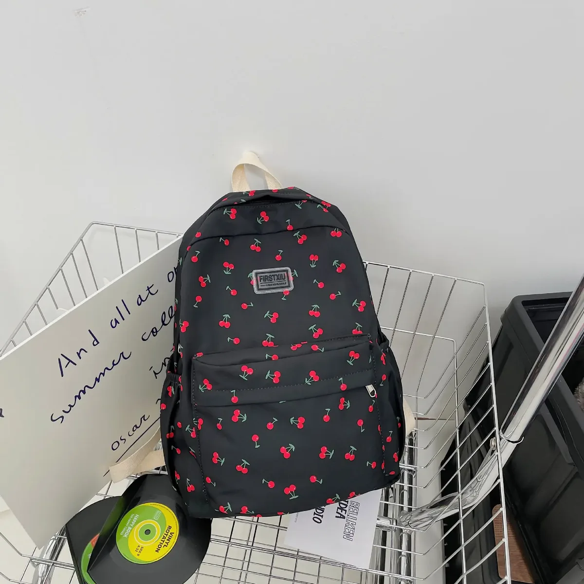 sac à dos tendance pour femmes, motif cerise, sac à dos de voyage, sangle réglable, fermeture éclair, pour le travail, le shopping, l'école