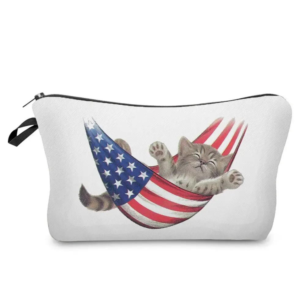 trousse à cosmétiques avec imprimé chat animal de dessin animé 3d pour femme, mini trousse de maquillage décontractée, étui à crayons personnalisé, extérieur, plage, voyage, mignon