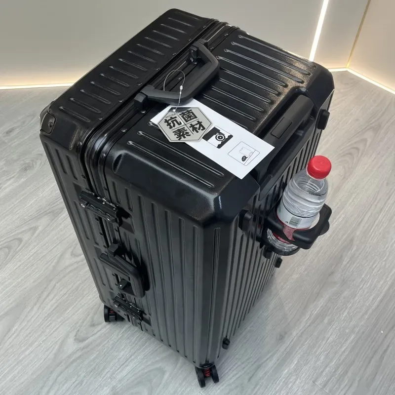 nouvelle valise cadre en aluminium bagage roulant avec porte-gobelet porte-cabine matériau pc valise sur roulettes grande capacité