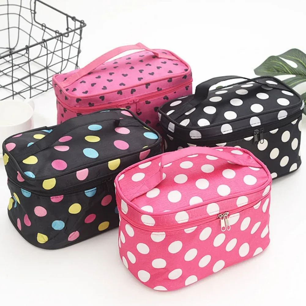 sac de maquillage à pois, sac de voyage portable de grande capacité, organisateur de toilette, boîte de rangement, sac à main étanche, sac à cosmétiques, sac de lavage