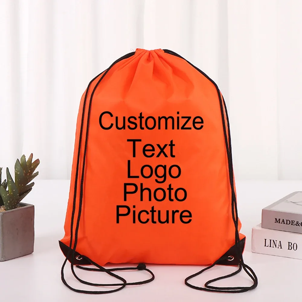 sac à dos de cyclisme avec logo/texte/nom personnalisé, sac à chaussures à cordon de serrage pour vêtements, ceinture étanche, sac de sport portable en nylon