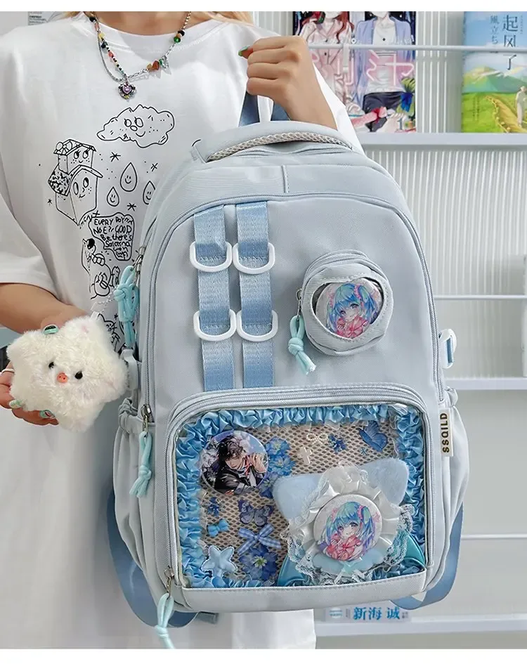 nouveau sac à dos transparent avec badge de bricolage, sac ulzzang ita y2k, cartable de grande capacité pour femmes, sac à dos à la mode et beau