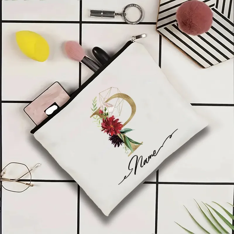 trousse de toilette personnalisée pour femmes avec motif géométrique à motifs de roses, idéale pour les fêtes en plein air ou comme cadeau pour un professeur. sac de rangement pour maquillage.