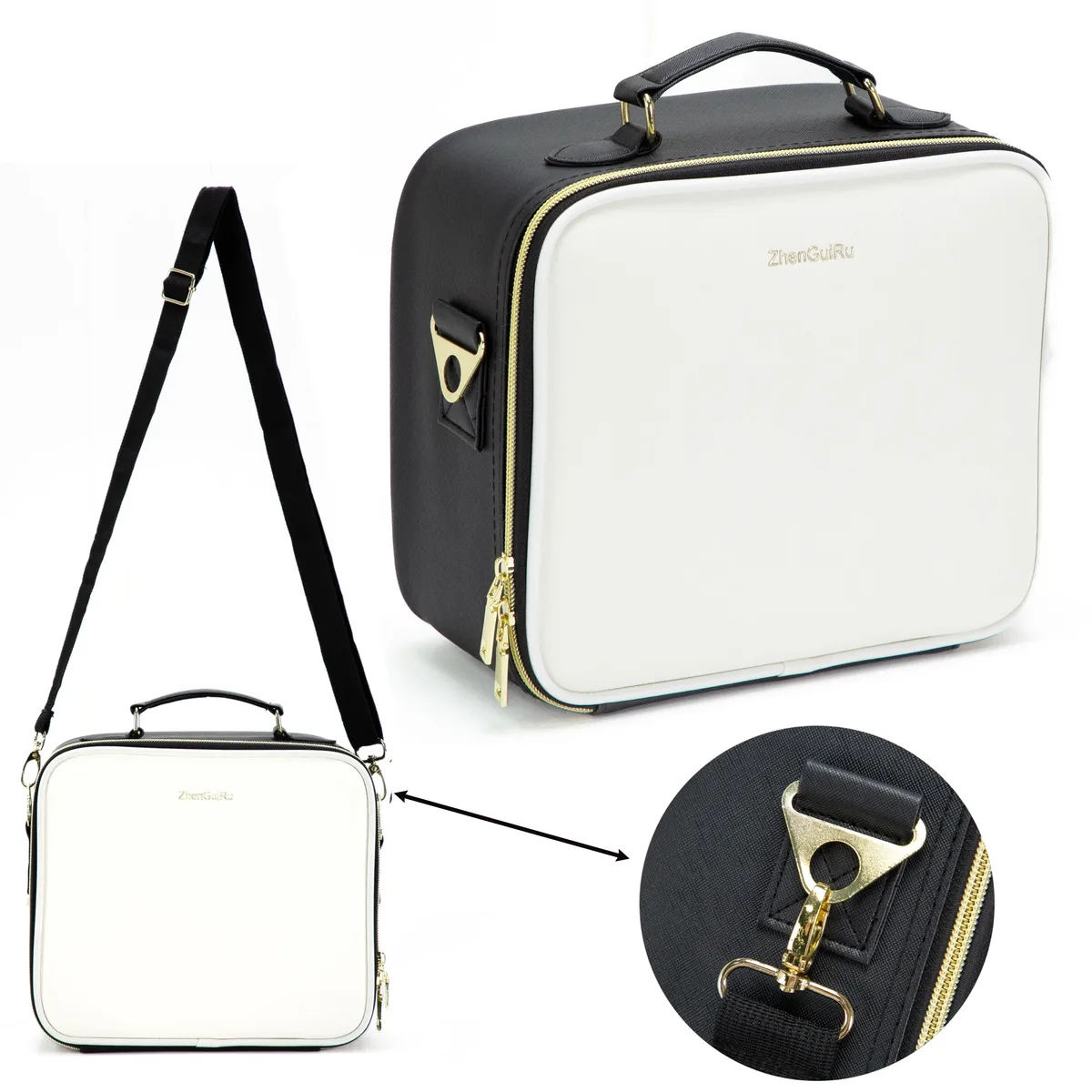 trousse de maquillage led intelligente avec miroir pour femme, grande capacité, compartiments, étanche, cuir pu, étui à cosmétiques de voyage, nouveau, 2024
