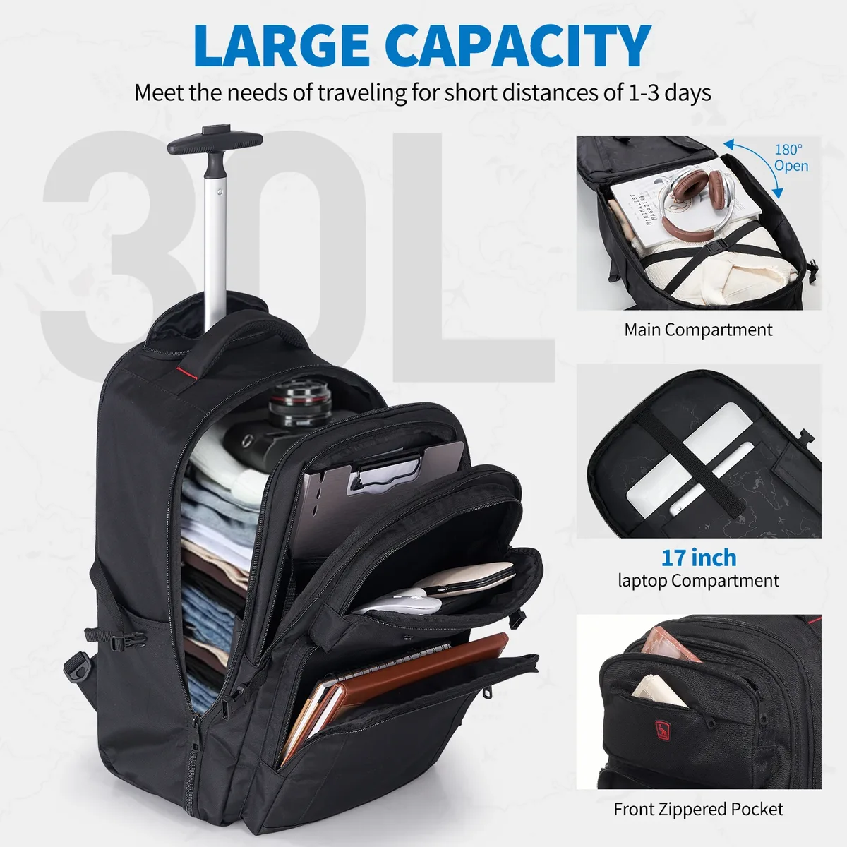 oiwas – sac à dos de voyage d'affaires à la mode, avec fonction levier et rouleau, ensemble de voyage de grande capacité, adapté aux hommes et aux femmes