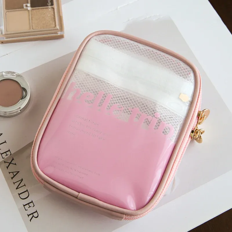sac de voyage transparent en pvc pour cosmétiques, mini sac portable étanche pour rouges à lèvres, grande ouverture avec fermeture éclair, pochette extérieure