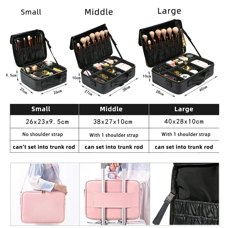 sac à cosmétiques en cuir pu imperméable, sac de rangement professionnel de grande capacité, sac à main de maquillage, trousse de toilette de voyage pour femmes