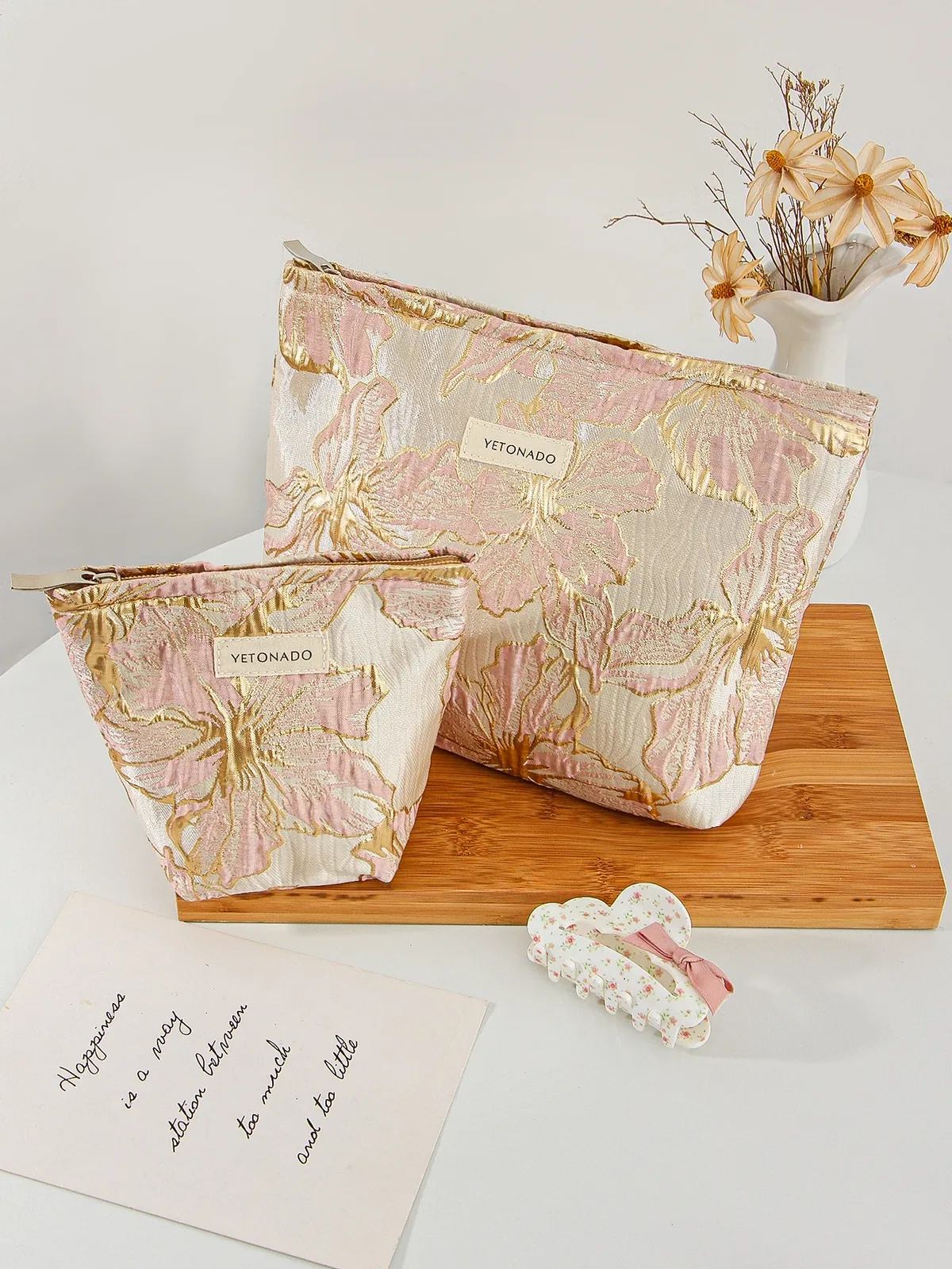 1 pièce/ensemble trousse de maquillage fleur dorée, trousse de maquillage de voyage mignonne, pochette pour articles de toilette, trousse de maquillage portable
