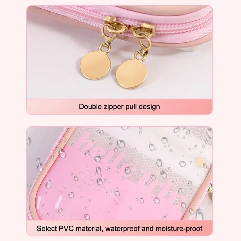 sac de voyage transparent en pvc pour cosmétiques, mini sac portable étanche pour rouges à lèvres, grande ouverture avec fermeture éclair, pochette extérieure