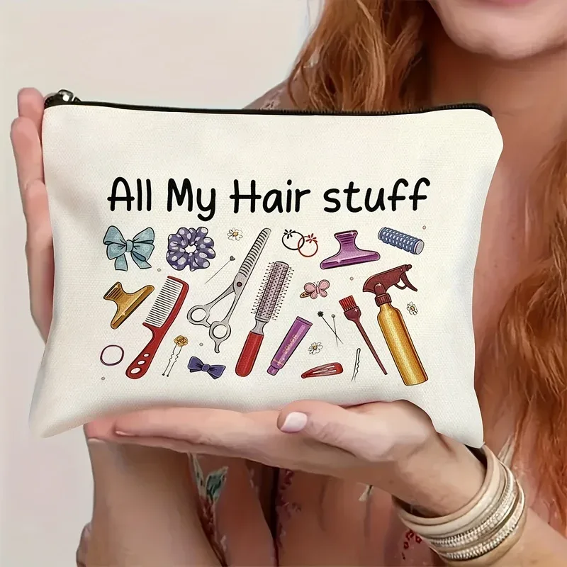 sac de toilette de voyage en toile avec imprimé accessoires pour cheveux, sac de rangement léger à fermeture éclair pour maquillage, design tendance, c'est un cadeau