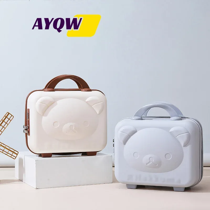 sac de voyage mini avec boucle tête d'ours de dessin animé, élégant, pour maquillage et cadeaux, valise avec petite valise intégrée, pratique pour les voyages