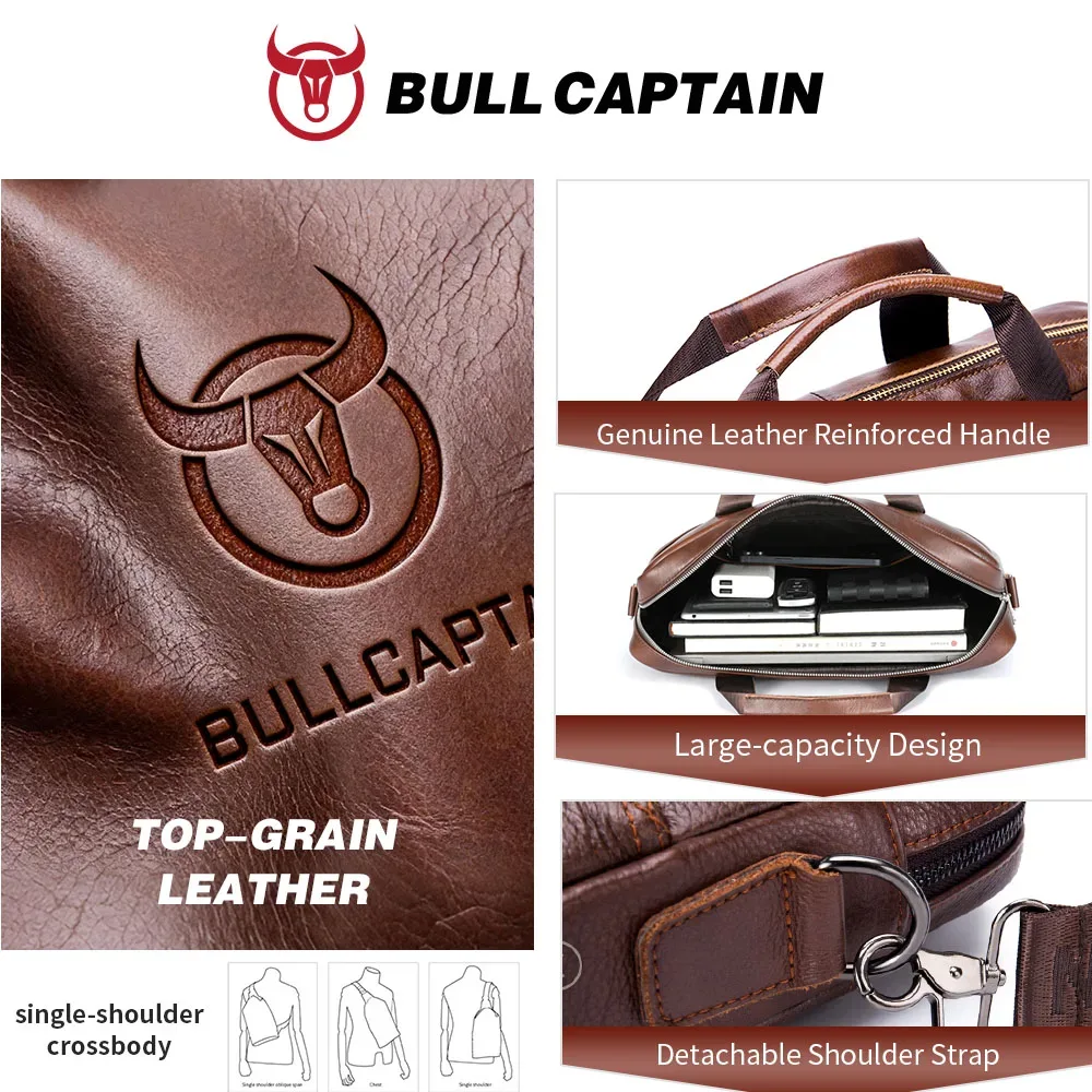 bullcaptain-sac pour ordinateur portable en cuir pour homme, couche supérieure, sac pour ordinateur portable 15 ", étui à bombes pour ordinateur portable pour homme, étui de travail, sac de voyage d'affaires, 053