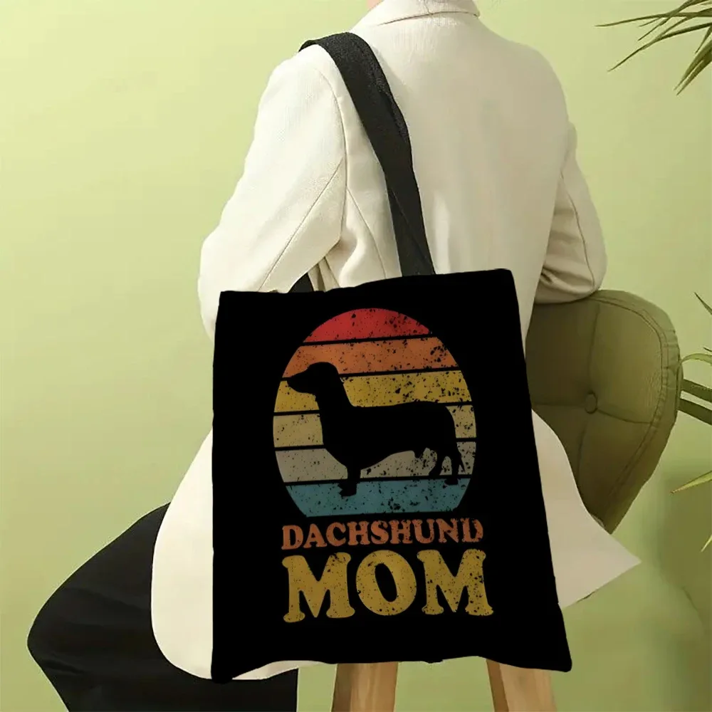 1pc dessin animé teckel fourre-tout sacs polyester tissu sac à main mignon chien sac femmes sac à bandoulière chien amoureux cadeaux 30x35 cm