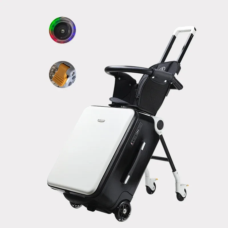 valise pour enfants avec roulettes, grandes valises avec conception de siège enfant, bagage à main rigide de 20 pouces pour voyage